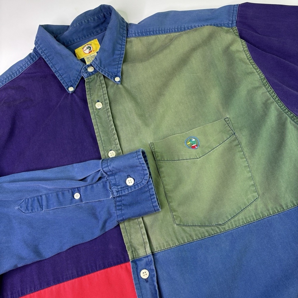 90s Vintage Duck Head Men's Size XL Colorblock Cotton Button-Down Shirt